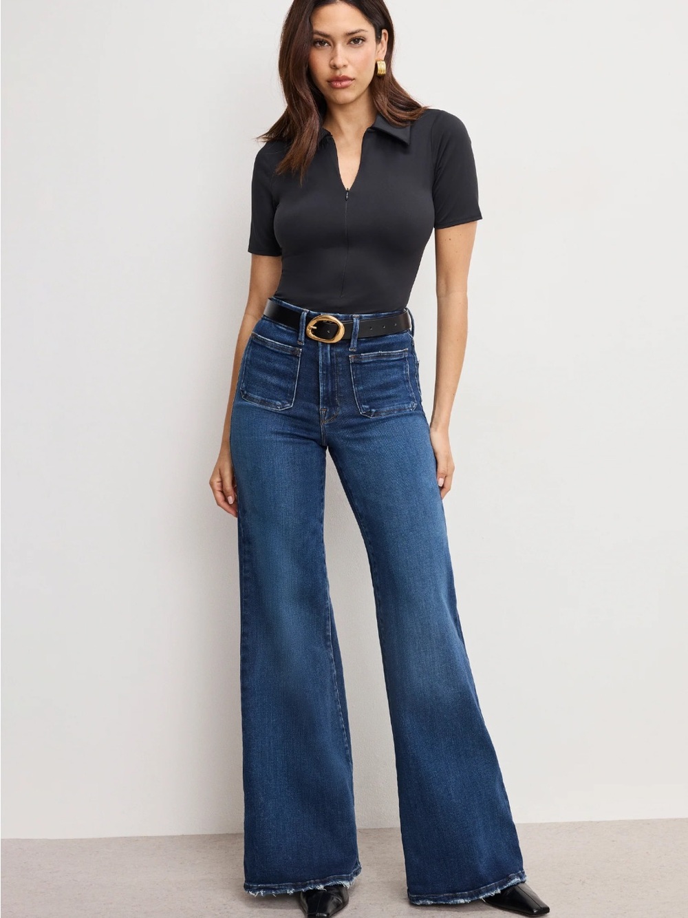 Good American Soft Tech Good Waist Palazzo Jeans Indigo Waist Cinching 16 - $178 - Picture 7 of 17